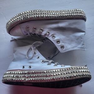 Stylish White High-Top Sneakers with Silver Studs